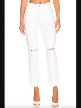 $215 NWD GRLFRND White Sand Ivory Karolina High Rise Straight Crop Denim 26/27"